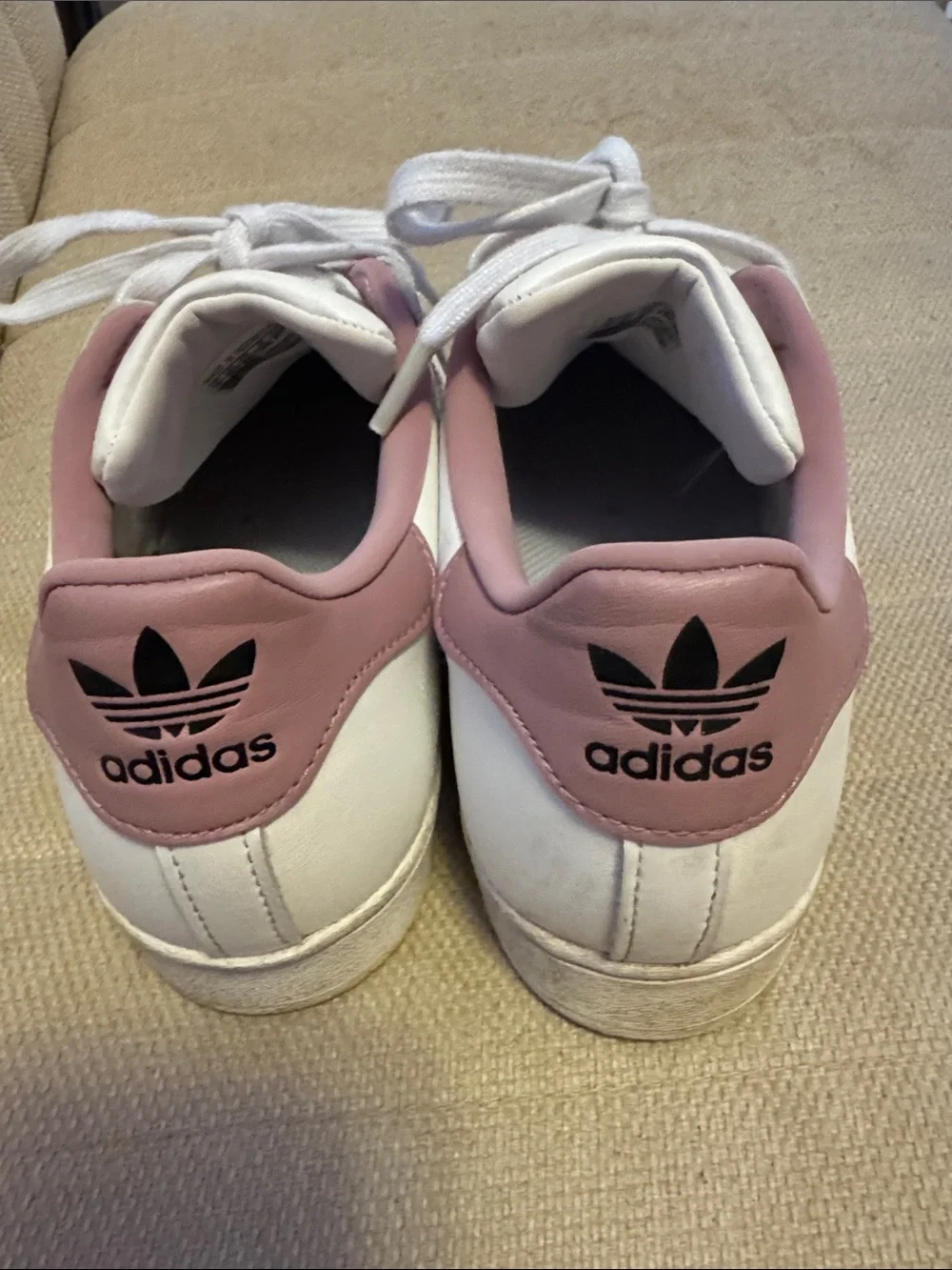 adidas White Leather Superstars with Mauve Accent
